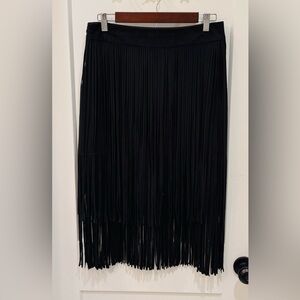 Zara Black Label Faux Suede Fringe Midi Skirt w/ mini under skirt. Size Medium